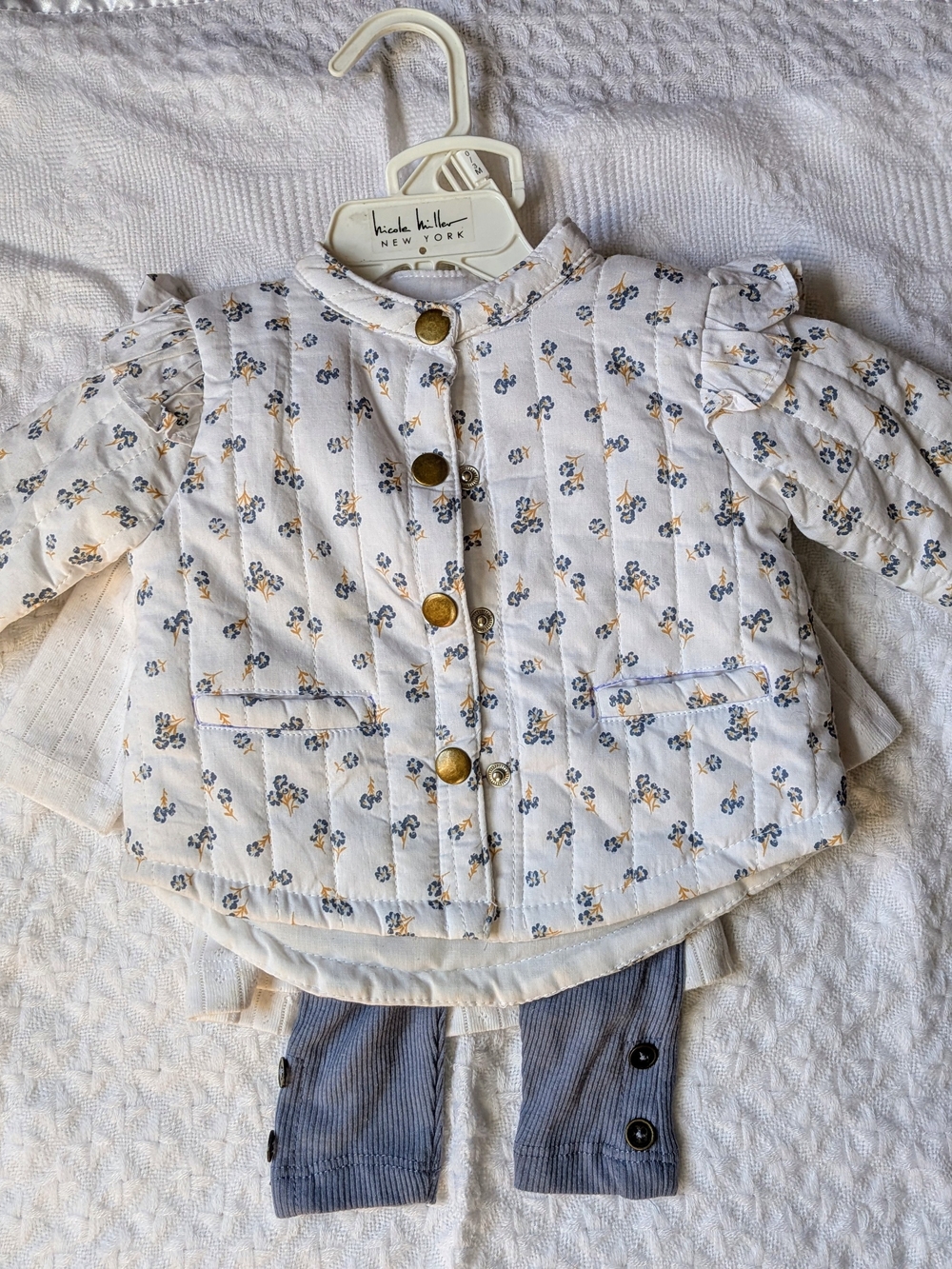 Nicole Miller White Floral Quilted Jacket for Girls